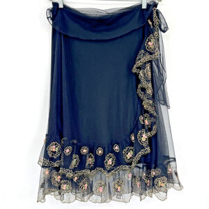 Vintage Y2K Odille Dark Fairy Mesh Midi Skirt Sz M Whimsigoth Florettes Ruffle